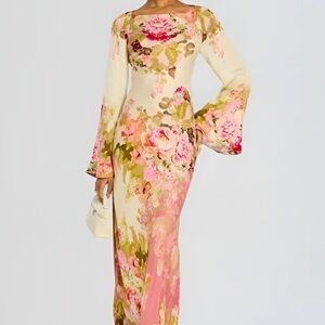 HEMANT & NANDITA Sama floral maxi dress boat neck